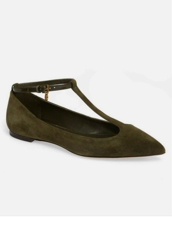 Tory Burch Shoes - Tory Burch Olive Suede T-Strap Ballet Flat
